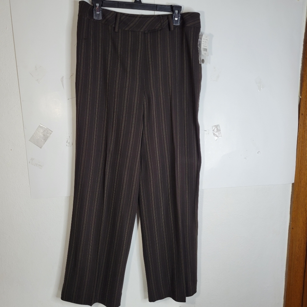 NWT Womans Juliana Collezione Brown Stripped Lightweight wool Pants Size 10